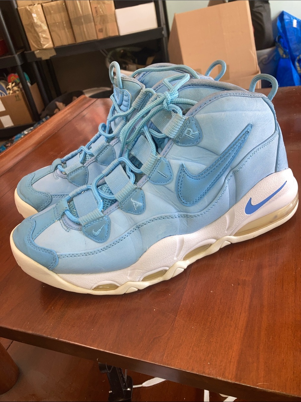Nike Air Max Uptempo Shoes Mens Size 8.5 Light Blue White 922932-400 Retro 2016